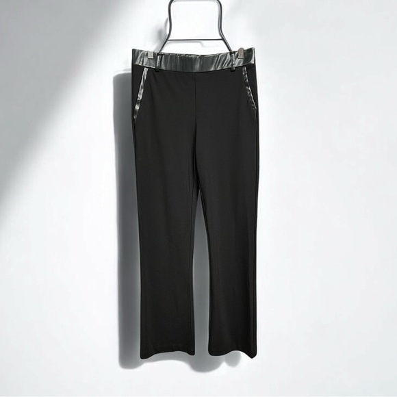 🌻Adrienne Landau Onyx Black Vegan Leather Trim Trouser Pants Rhinestone Size M - Picture 1 of 9